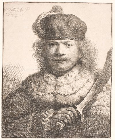 Rembrandt se zvednutou šavlí: polopostava od Rembrandt van Rijn