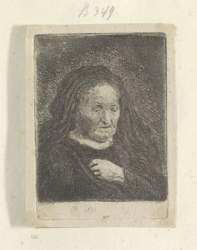 Rembrandtova matka s rukou na hrudi: malé poprsí Recueil de quatre-vingt-cinq estampes originales (název série) od Rembrandt van Rijn