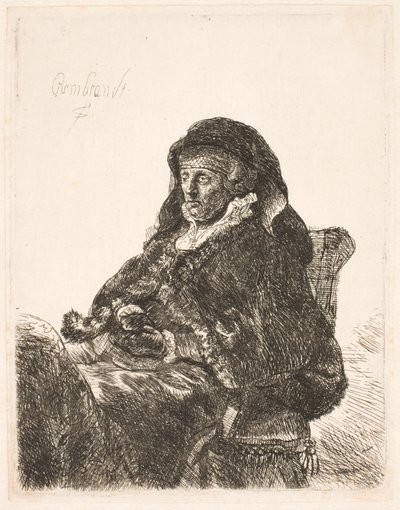 Rembrandtova matka ve vdových šatech a černých rukavicích od Rembrandt van Rijn