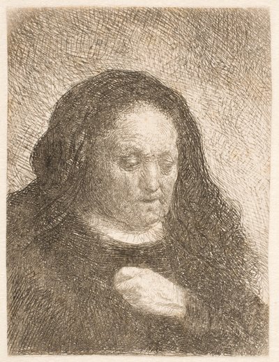 Rembrandtova matka s rukou na hrudi: malá busta od Rembrandt van Rijn