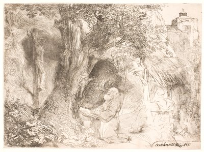 S. Francis pod stromem, modlí se od Rembrandt van Rijn