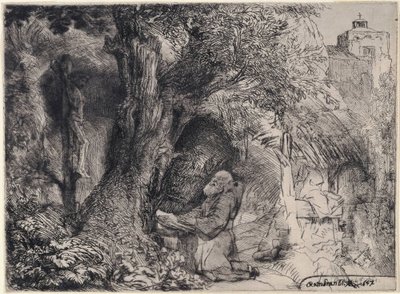 Svatý František se modlí pod stromem od Rembrandt van Rijn