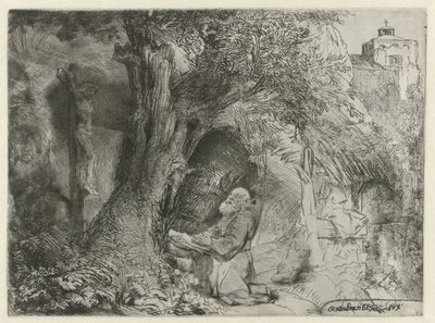 Svatý František pod stromem, modlí se Svatý František pod stromem se modlí od Rembrandt van Rijn