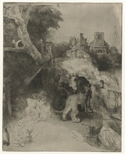 Svatý Jeroným Čtení v italské krajině Svatý Jeroným čte v italské krajině od Rembrandt van Rijn