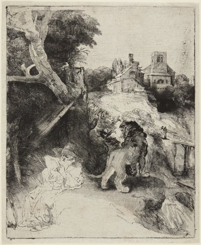 Svatý Jeroným v italské krajině od Rembrandt van Rijn