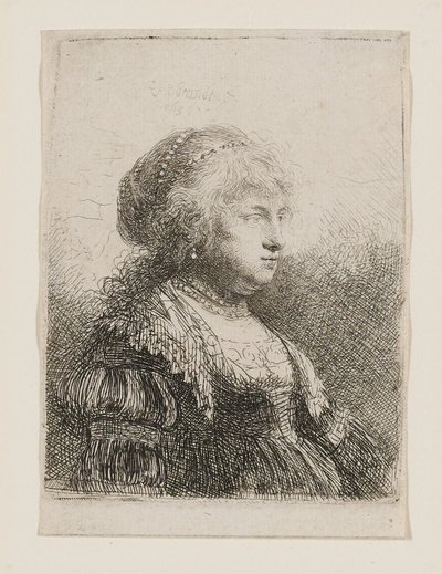 Saskia s perlami ve vlasech od Rembrandt van Rijn