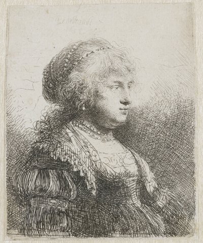 Saskia s perlami ve vlasech od Rembrandt van Rijn