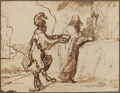 Satan pokouší Krista, aby změnil kameny na chléb od Rembrandt van Rijn