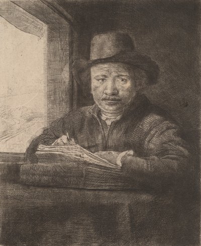 Kresba autoportrétu v okně, 1648. od Rembrandt van Rijn