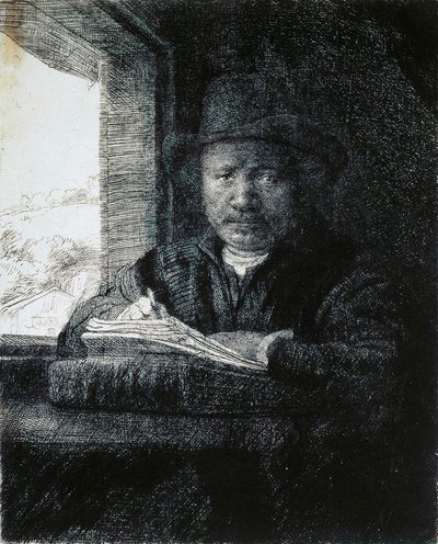 Autoportrétní kresba u okna, 1648. od Rembrandt van Rijn