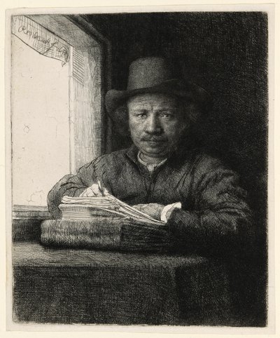 Leptání autoportrétu v okně od Rembrandt van Rijn