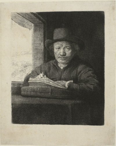 Leptání autoportrétu v okně od Rembrandt van Rijn