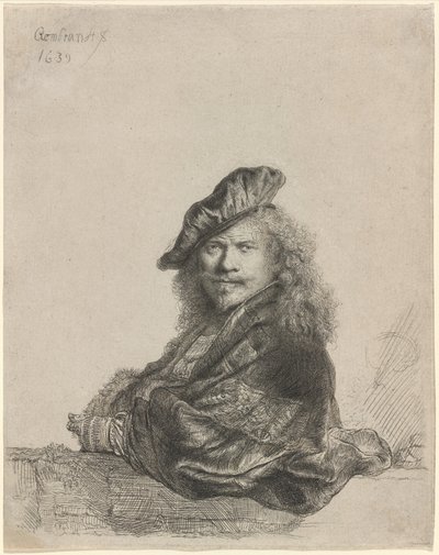 Autoportrét opřený o kamenný parapet od Rembrandt van Rijn