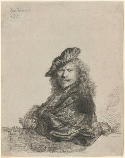 Autoportrét opřený o kamenný parapet od Rembrandt van Rijn