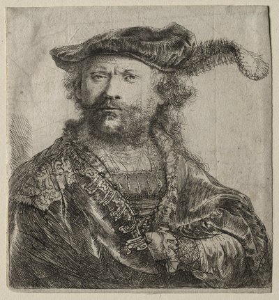 Autoportrét v sametové čepici s chocholem, 1638. od Rembrandt van Rijn