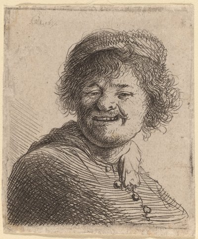 Autoportrét v čepici: Laughing od Rembrandt van Rijn