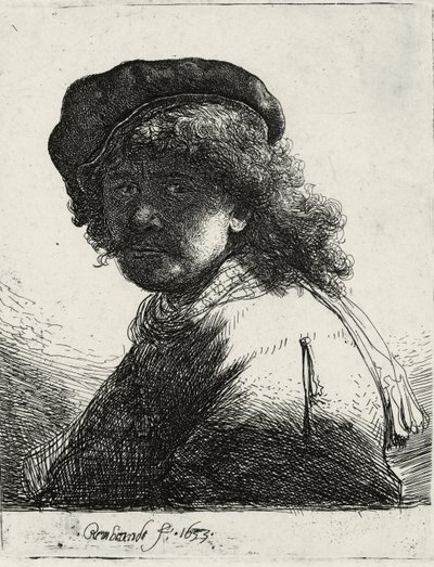 Autoportrét v čepici a šátku s tmavou tváří, 1633 od Rembrandt van Rijn