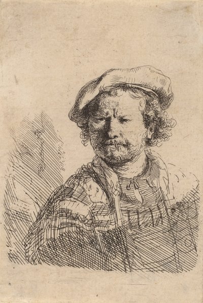 Autoportrét v ploché čepici a vyšívaných šatech, c. 1642. od Rembrandt van Rijn