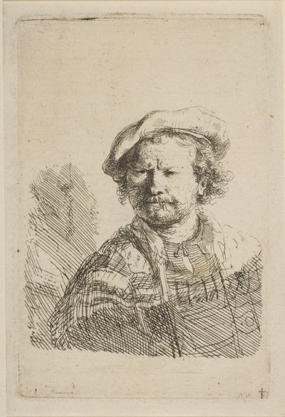 Autoportrét v ploché čepici a vyšívaných šatech, ca. 1642. od Rembrandt van Rijn