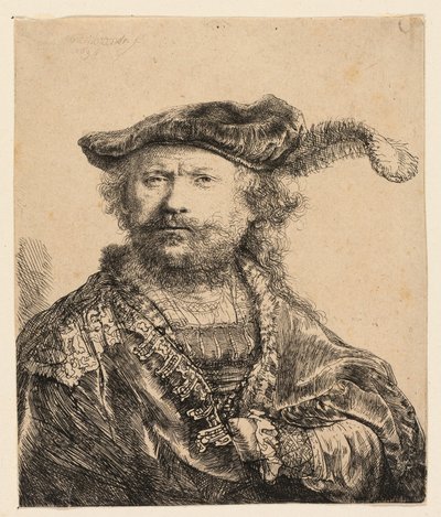 Autoportrét v sametové čepici s chocholem od Rembrandt van Rijn