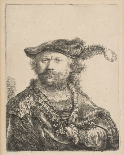 Autoportrét v sametové čepici s chocholem, 1638. od Rembrandt van Rijn