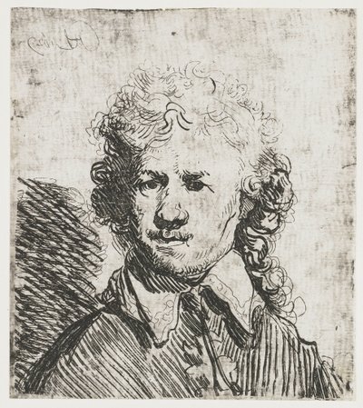 Autoportrét, Holohlavý Autoportrét prostý: poprsí, hrubě leptané od Rembrandt van Rijn