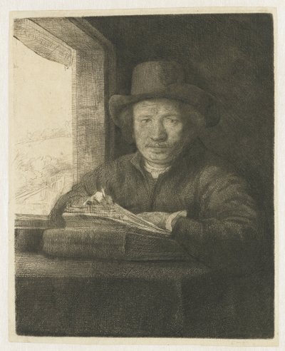 Autoportrét lept na okno od Rembrandt van Rijn