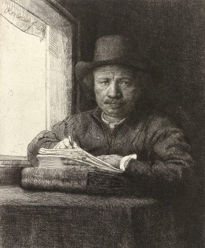 Autoportrétní lept u okna, 1648 od Rembrandt van Rijn