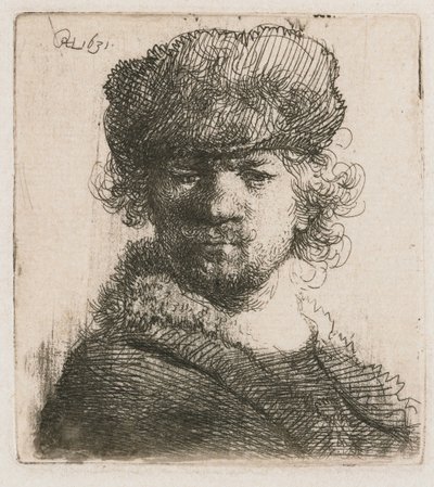 Autoportrét v čepici z těžké kožešiny Autoportrét v těžké kožešinové čepici: poprsí od Rembrandt van Rijn