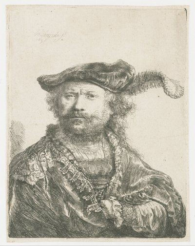 Autoportrét v sametové čepici s chocholem Autoportrét v sametové čepici s chocholem od Rembrandt van Rijn