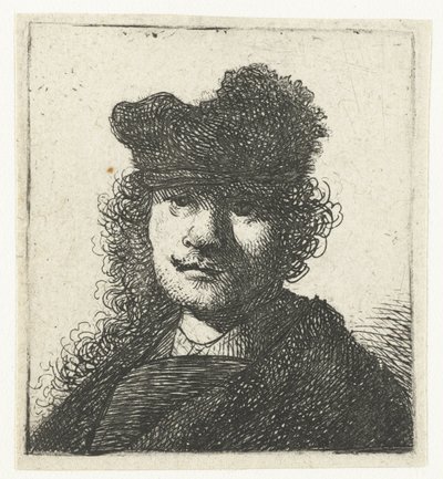 Autoportrét v čepici a tmavém plášti: poprsí od Rembrandt van Rijn