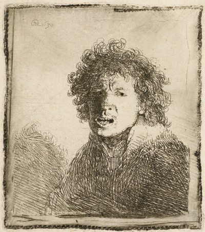 Autoportrét s otevřenými ústy, jako by křičel: poprsí, 1630. od Rembrandt van Rijn