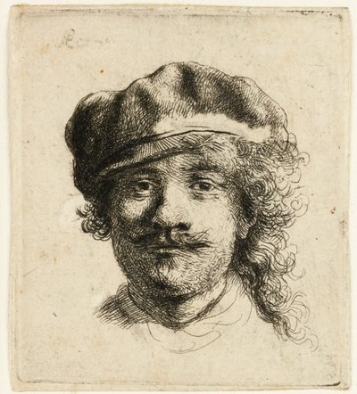 Autoportrét s měkkou čepicí: celý obličej, pouze hlava, cca 1634. od Rembrandt van Rijn