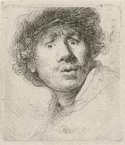 Autoportrét s baretem a širokýma očima, 1630 od Rembrandt van Rijn
