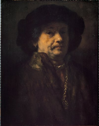 Autoportrét s náušnicí a zlatým řetízkem (Malba od Rembrandt van Rijn