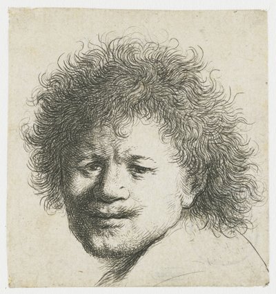 Autoportrét s dlouhými huňatými vlasy: pouze hlava od Rembrandt van Rijn