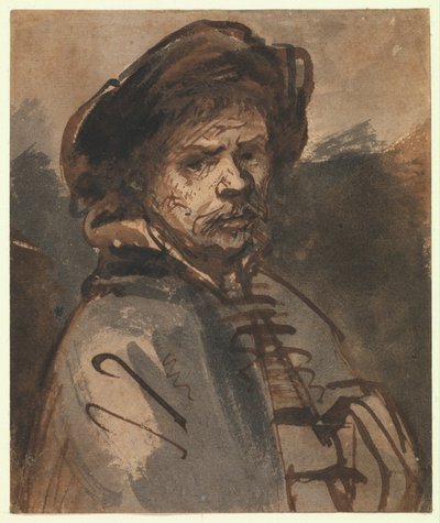 Autoportrét, 1635-40 (pero a hnědý inkoust) od Rembrandt van Rijn