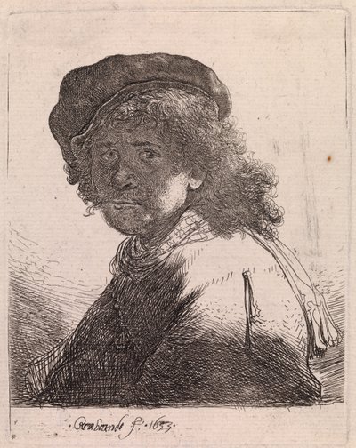 Autoportrét v čepici a šále s tmavým obličejem od Rembrandt van Rijn