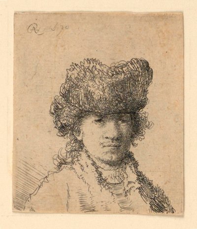 Autoportrét v kožešinové čepici: Poprsí od Rembrandt van Rijn