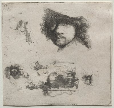 Studijní list: Autoportrét, žebrácký pár atd., c. 1632. od Rembrandt van Rijn