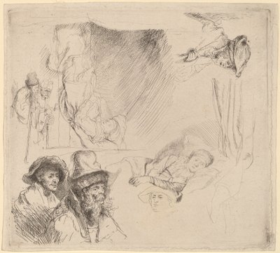 List studií včetně ženy ležící nemocné v posteli od Rembrandt van Rijn