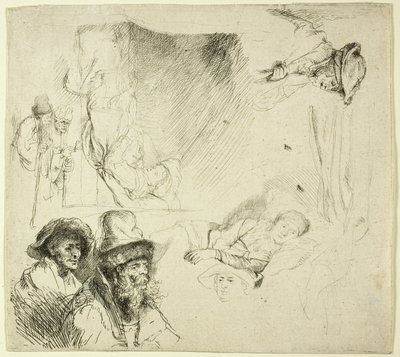List studií s nemocnou ženou ležící v posteli od Rembrandt van Rijn