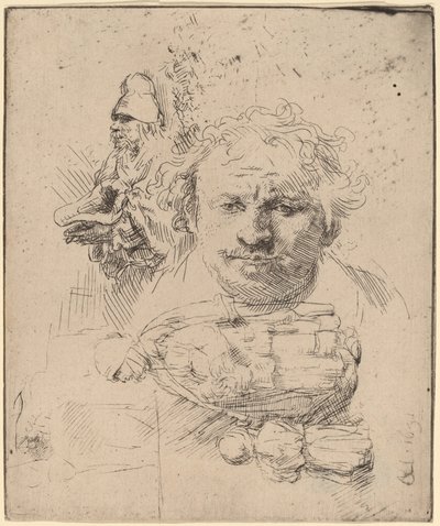 List studií s hlavou umělce, žebrákem a ženou a dítětem od Rembrandt van Rijn