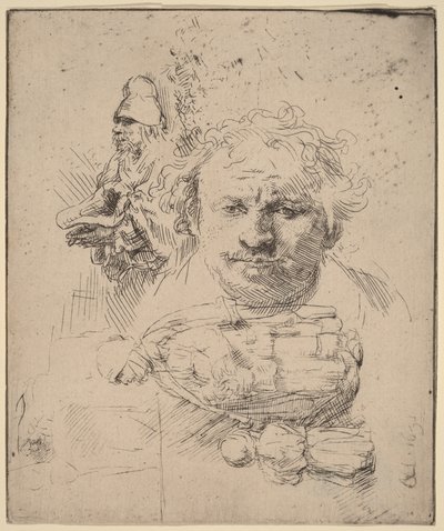 List se studiemi hlavy umělce, žebráka, ženy a dítěte od Rembrandt van Rijn