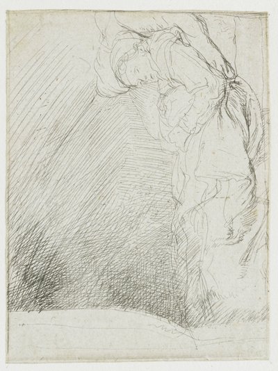 List s kresbami, na kterém je žena ležící nemocná v posteli od Rembrandt van Rijn