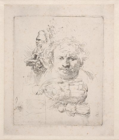 List s kresbami zachycujícími Rembrandtovu hlavu, žebráka, ženu a dítě od Rembrandt van Rijn