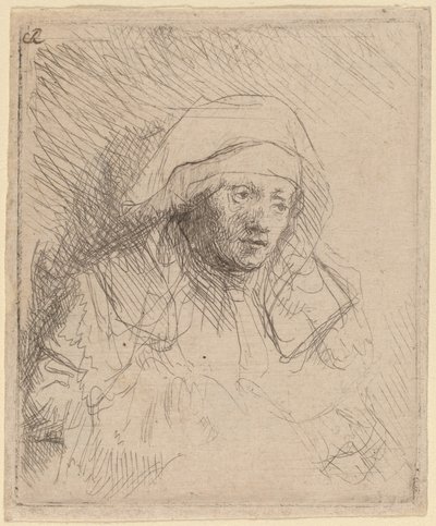 Nemocná žena s velkou bílou čelenkou (Saskia) od Rembrandt van Rijn