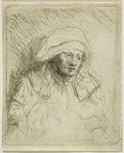 Nemocná žena s velkou bílou čelenkou (Saskia) od Rembrandt van Rijn