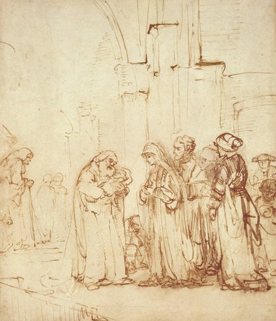 Simeon a Ježíš v chrámu (kresba) od Rembrandt van Rijn