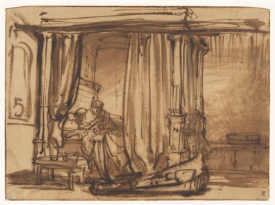 Ložnice, ve které sedí Saskia v posteli s nebesy od Rembrandt van Rijn